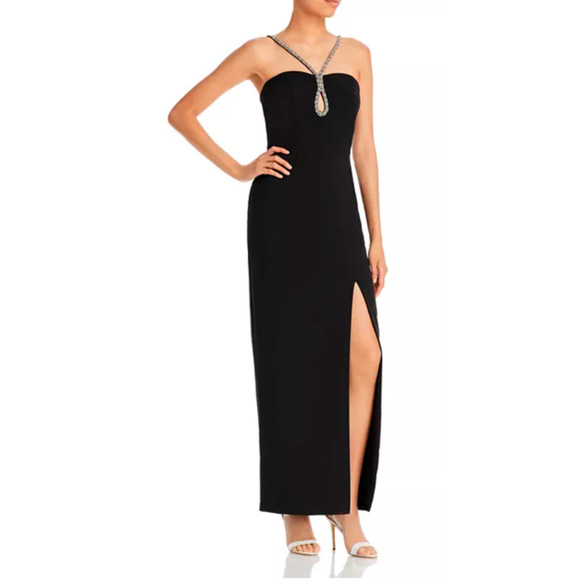 NWT AQUA Halter
Scuba Embellished Chain Dress  Black size 6 - Picture 1 of 3